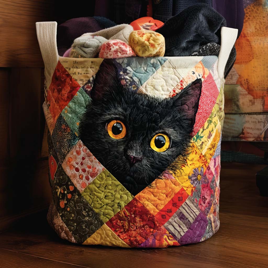 Patchwork Kitty Quilted Laundry Basket NCU0NNT1845