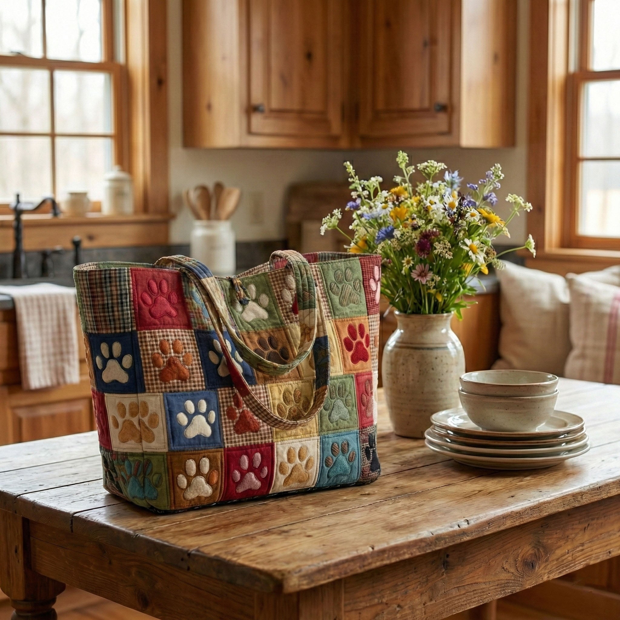 Patchwork Paws Quilted Classic Tote Bag NCU0NNT3160