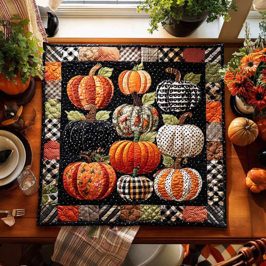 Patchwork Pumpkin Parade Quilted Table Topper NCU0PTT851