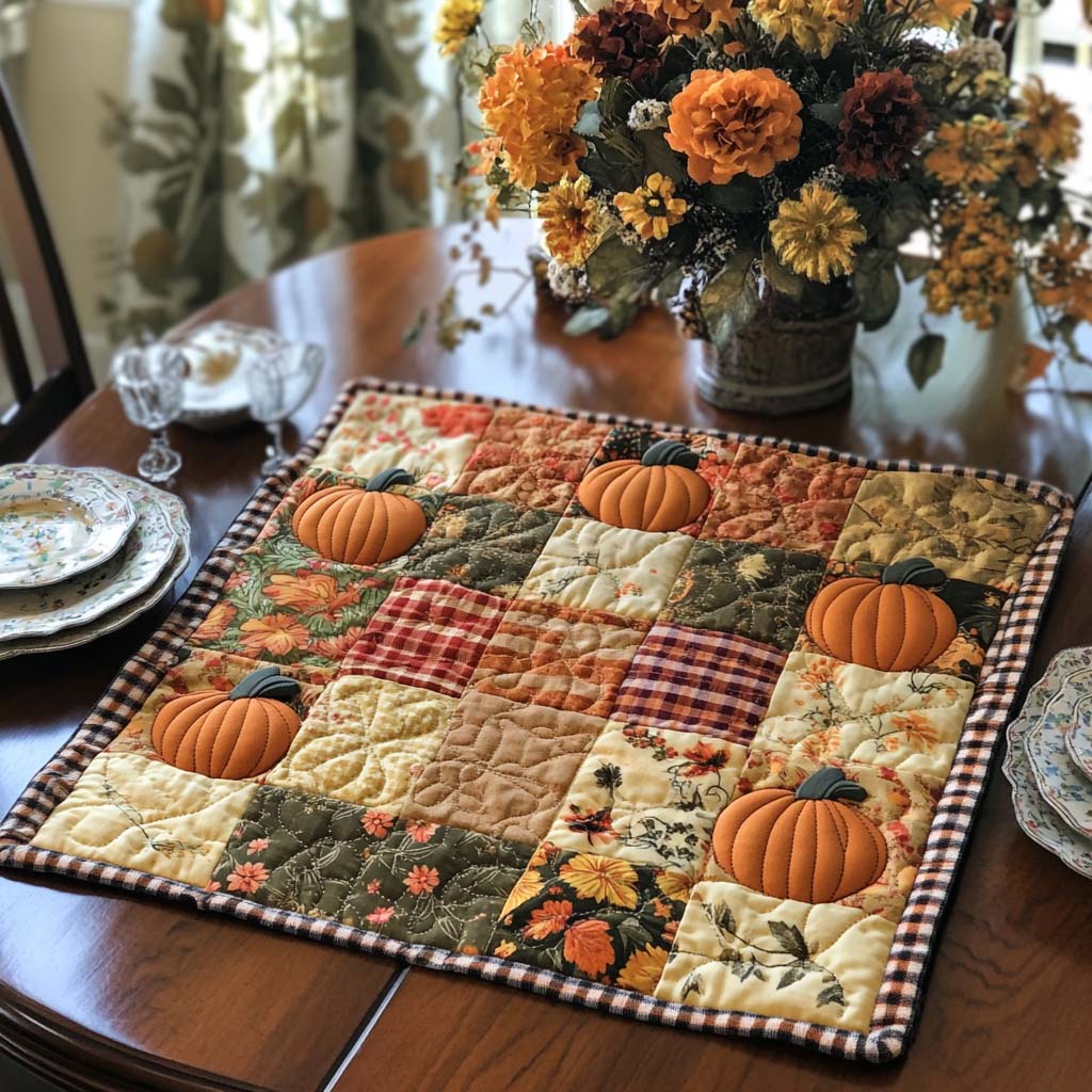Patchwork Pumpkin Touch Quilted Table Topper NCU0NNT991