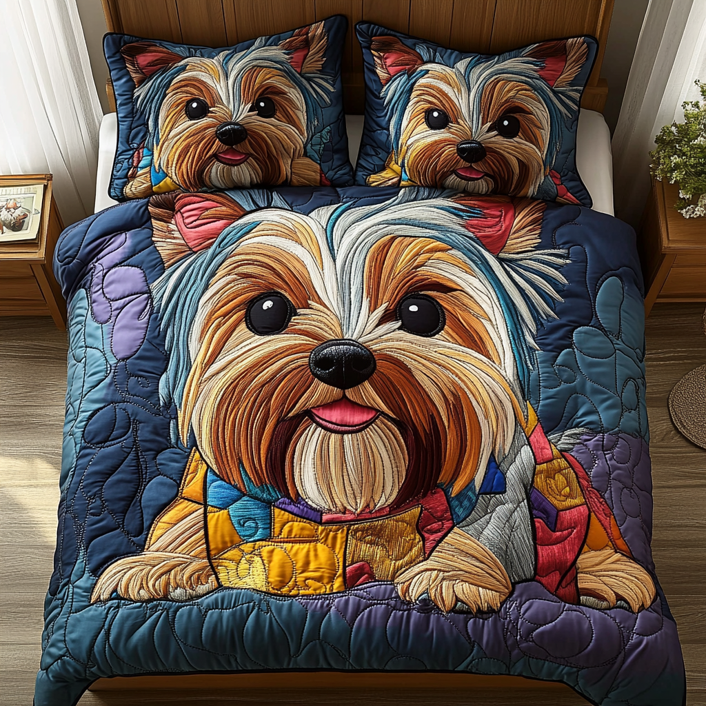 Patchy Yorkie 3-Piece Quilted Bedding Set NCU0DV467
