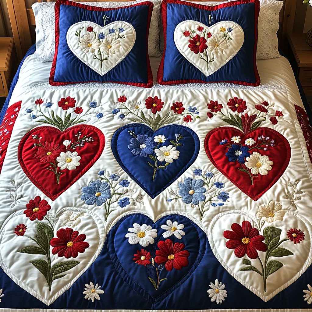 Patriotic Heartscape 3-Piece Quilted Bedding Set NCU0PTT181