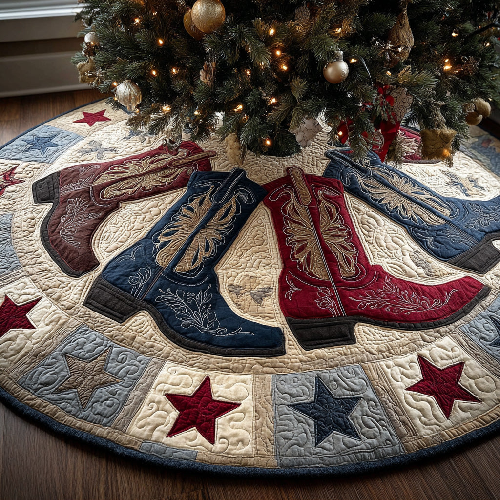 Patriotic Rodeo Boot Christmas Quilted Tree Skirt NCU0LDH130