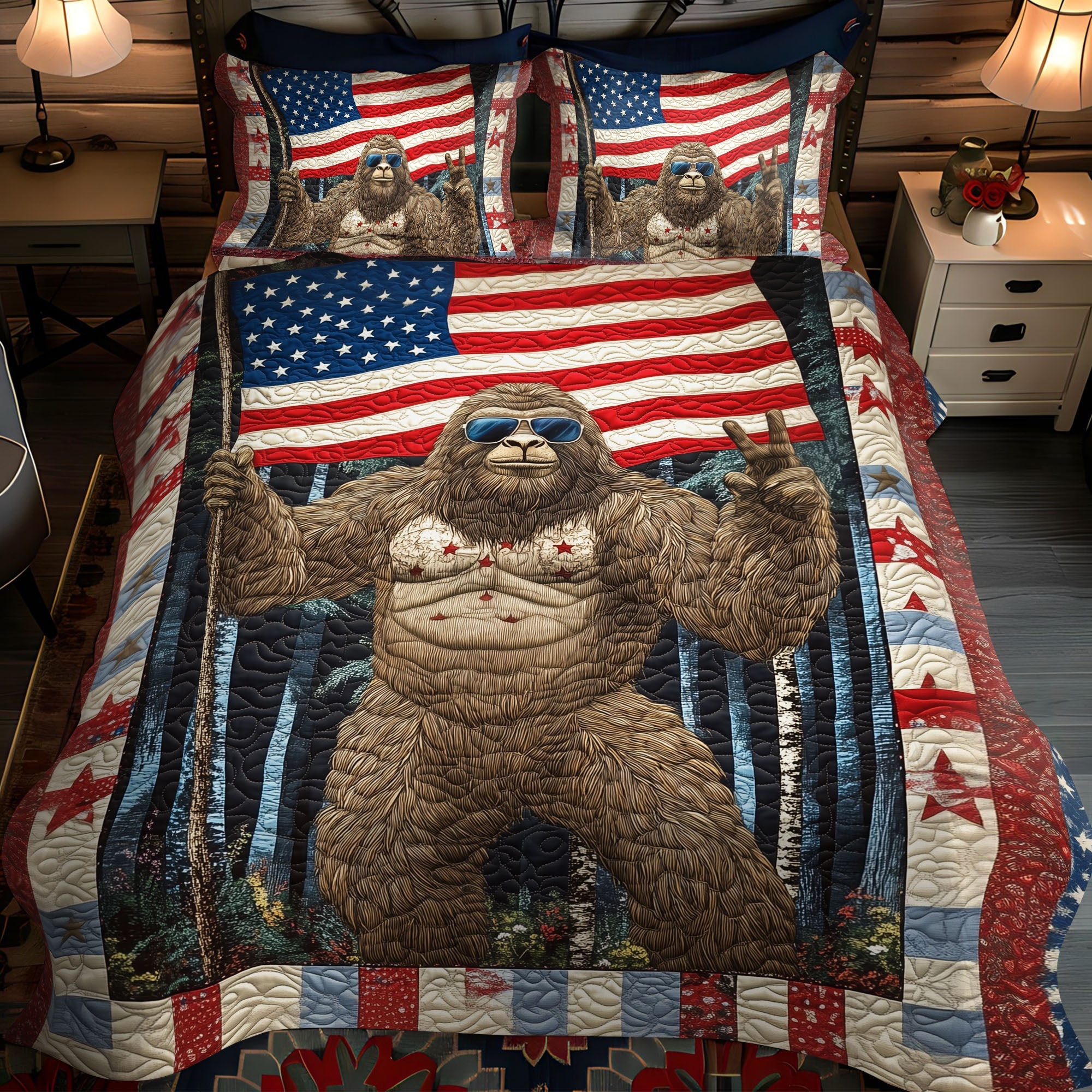 Patriotic Sasquatch 3-Piece Quilted Bedding Set NCU0PT7723