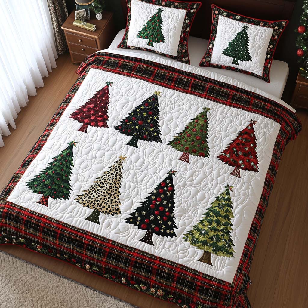 Patterned Pines 3-Piece Quilted Bedding Set NCU0NNT1718