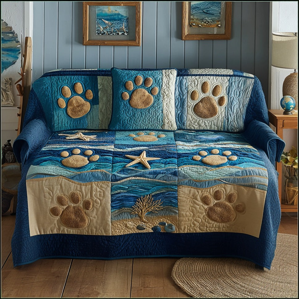 Pawprints Waves Quilted Sofa Cover NCU0DV1727