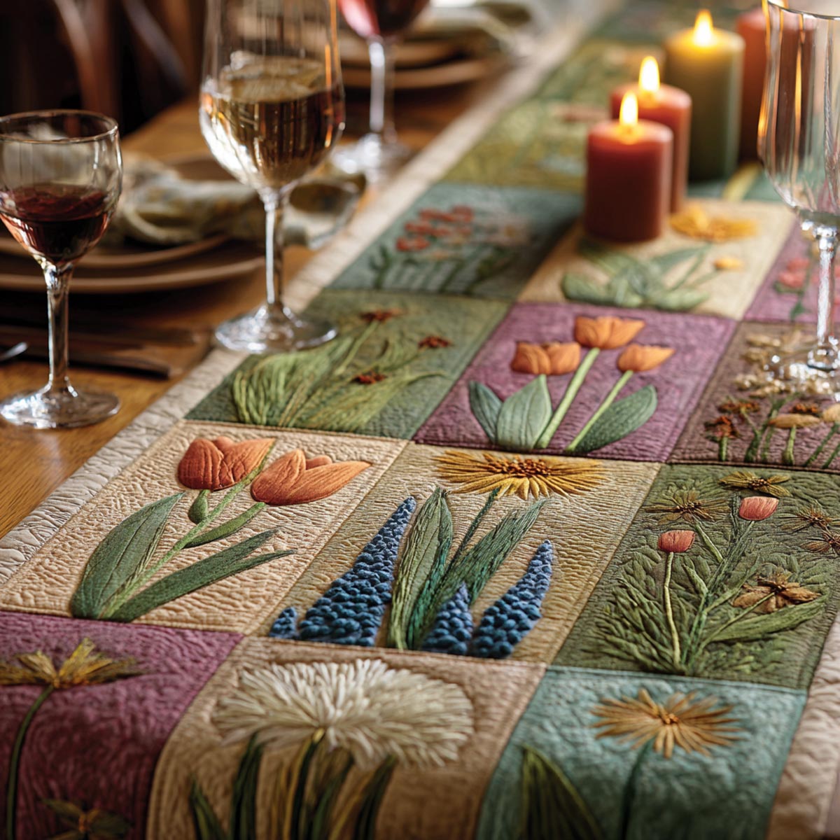 Spring Flower Quilted Table Runner NCU0QN089
