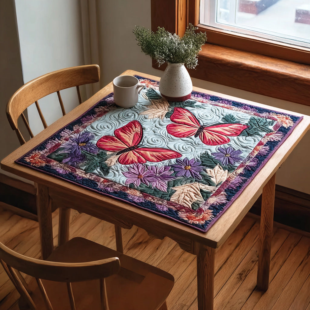 Pink Butterfly Swirls Quilted Table Topper NCU0HNH047