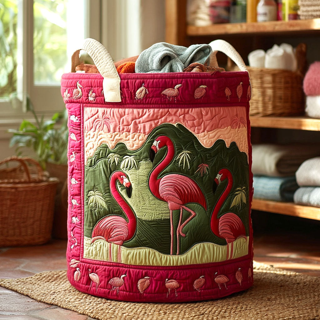 Pink Flock Quilted Laundry Basket NCU0NTV174