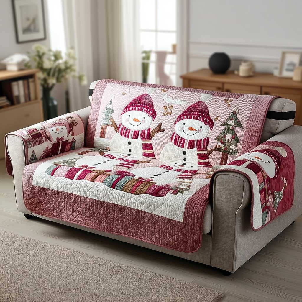 Pink Winter Cheer Snowman Quilted Sofa Cover NCU0HTT137