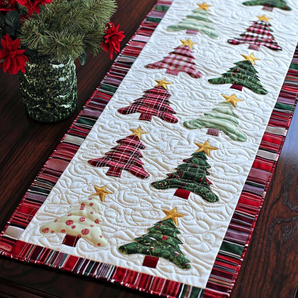 Plaid Christmas Trees Quilted Table Runner NCU0NNT1724