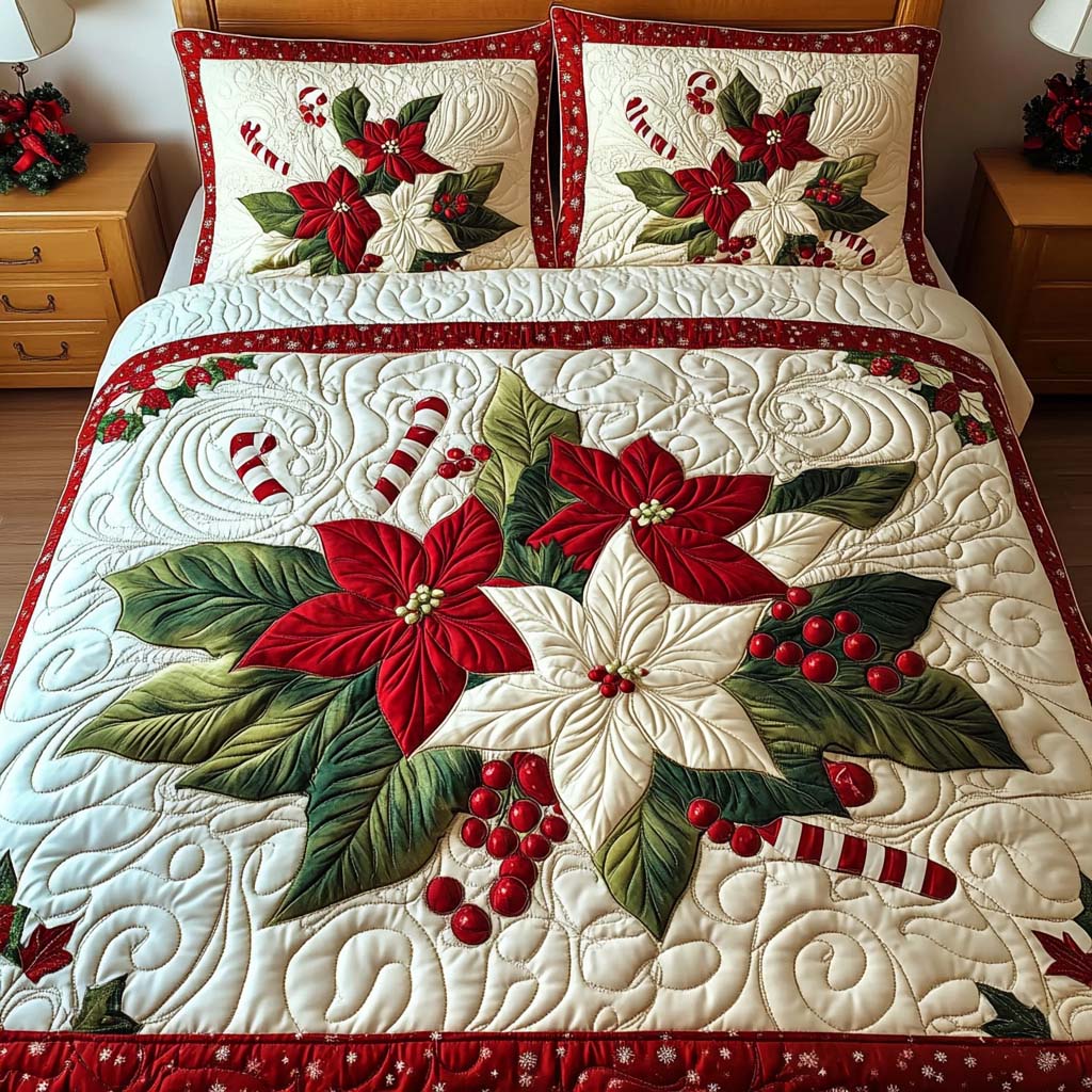 Poinsettia Joy 3-Piece Quilted bedding Set NCU0NNT1703