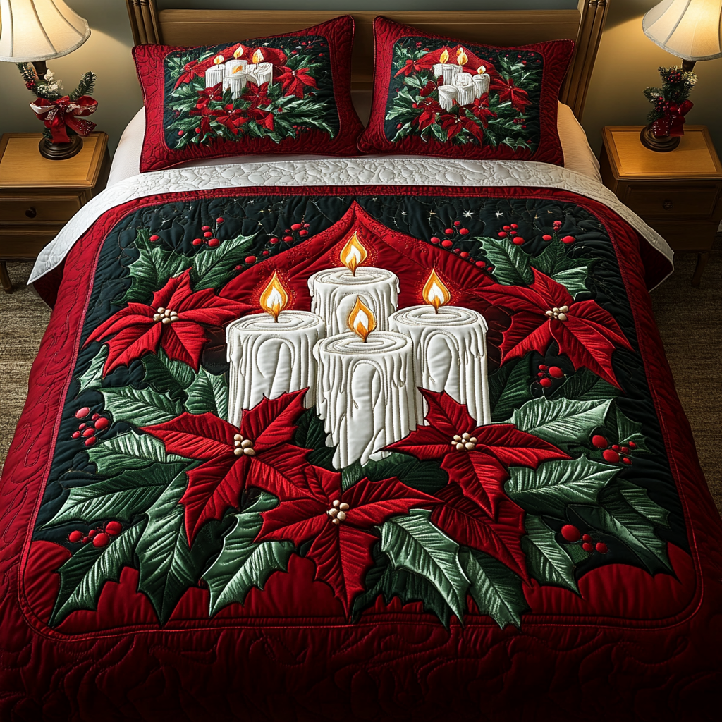Poinsettia Light 3-Piece Quilted Bedding Set NCU0VH390