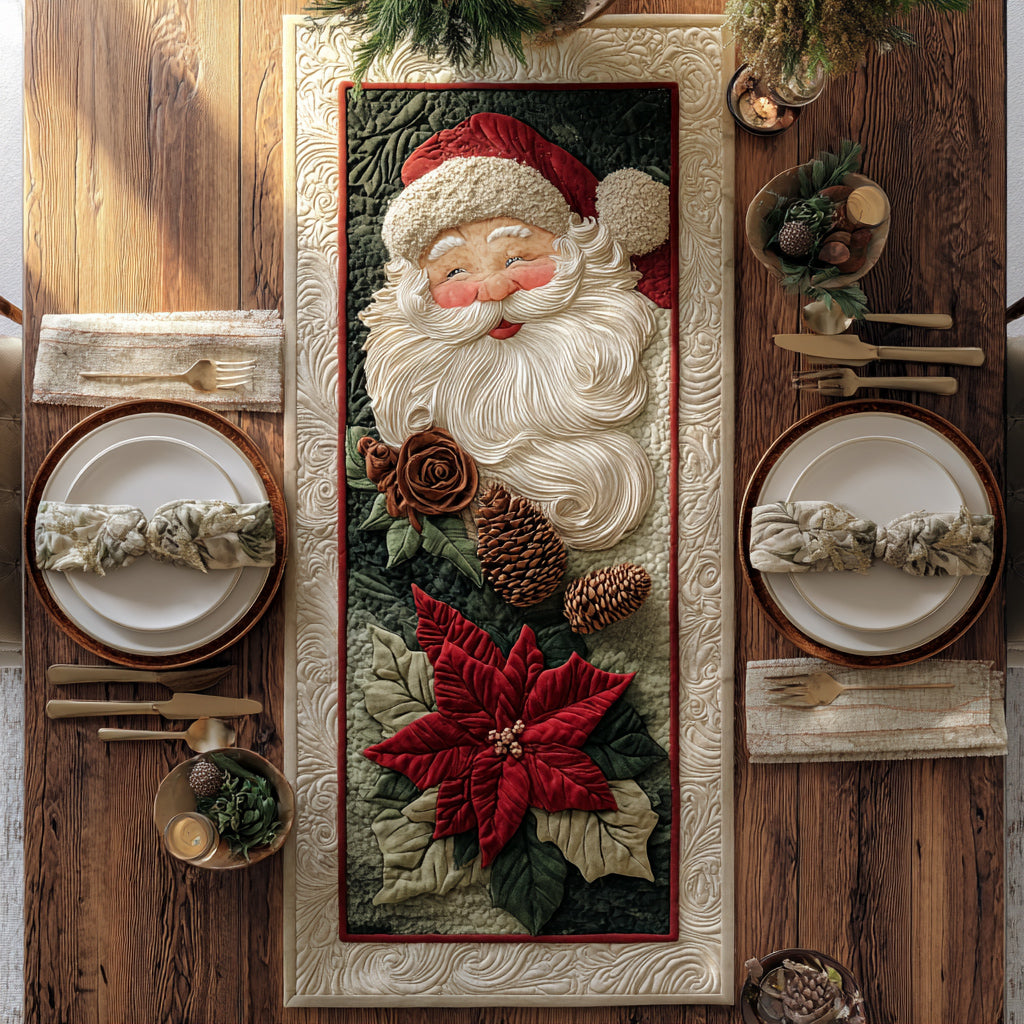 Poinsettia Santa Claus Quilted Table Runner NCU0HNH556