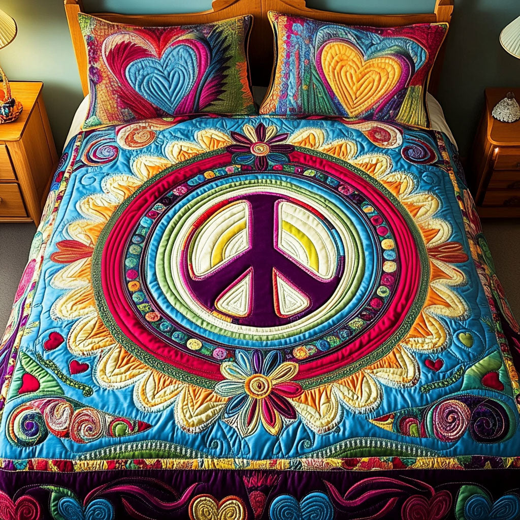 Psychedelic Peace 3-Piece Quilted Bedding Set NCU0NNT286
