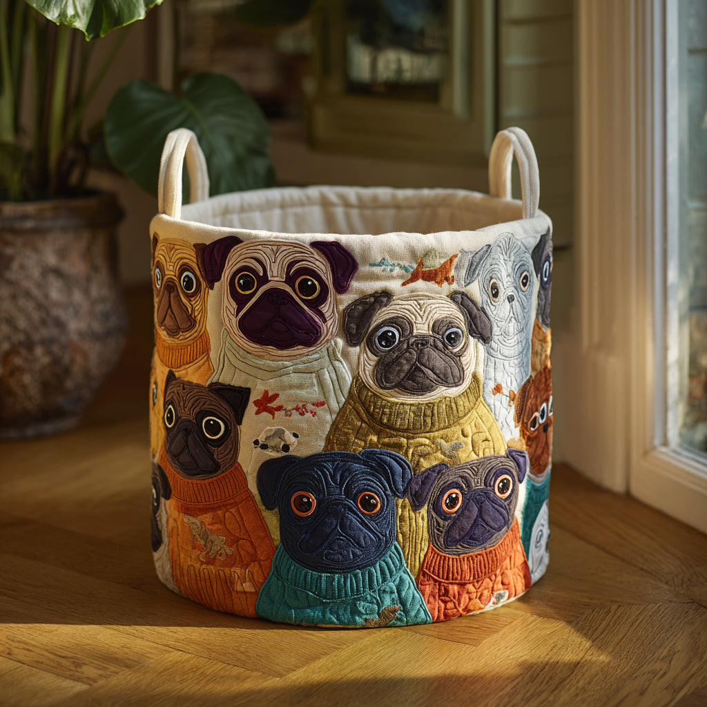 Pug Gathering Quilted Laundry Basket NCU0DV1655