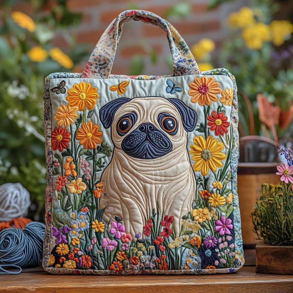 Pug in Bloom Quilted Tote Bag NCU0NXD766