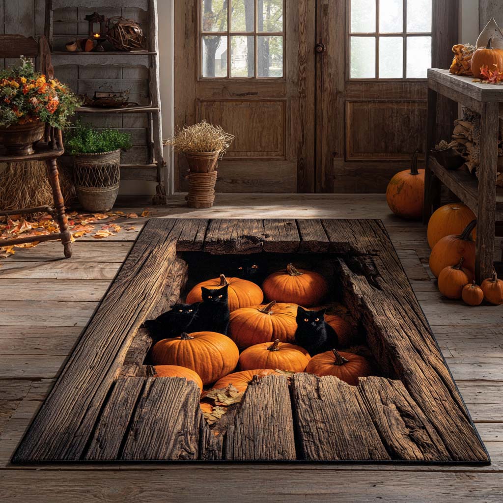 Pumpkin Cat Hollow Area Rug NCU0XD915