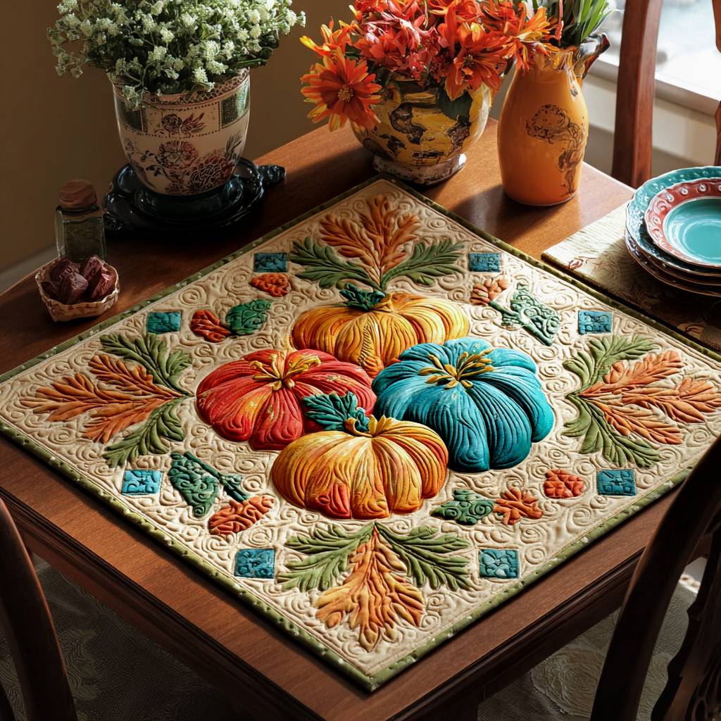 Pumpkin Forest Floor Quilted Table Topper NCU0PTT852