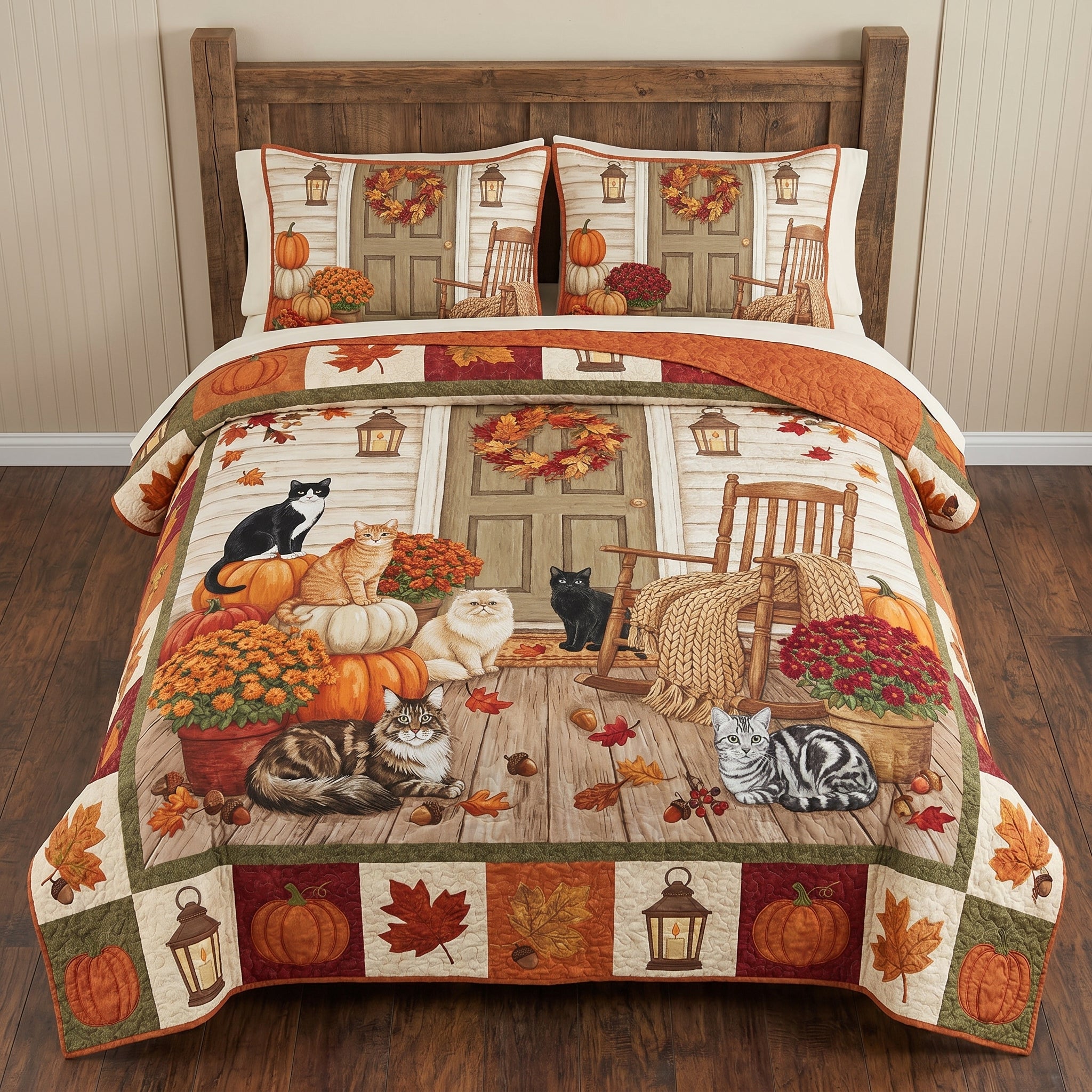 Pumpkin Patch Cats 3-Piece Quilted Bedding Set NCU0DV2191