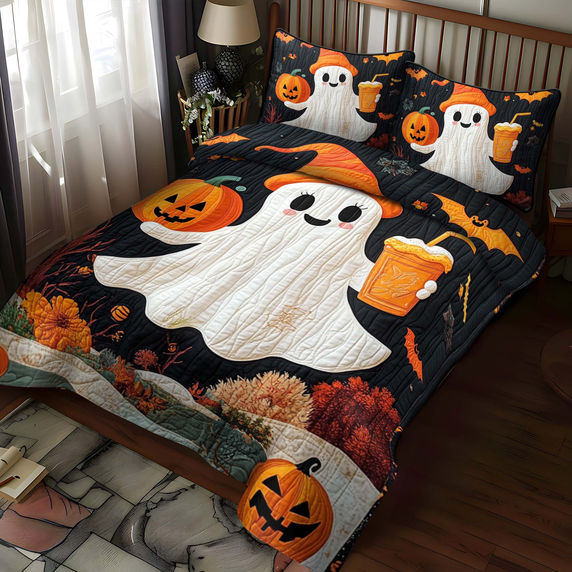 Pumpkin Patch Party 3-Piece Quilted Bedding Set NCU0NT608