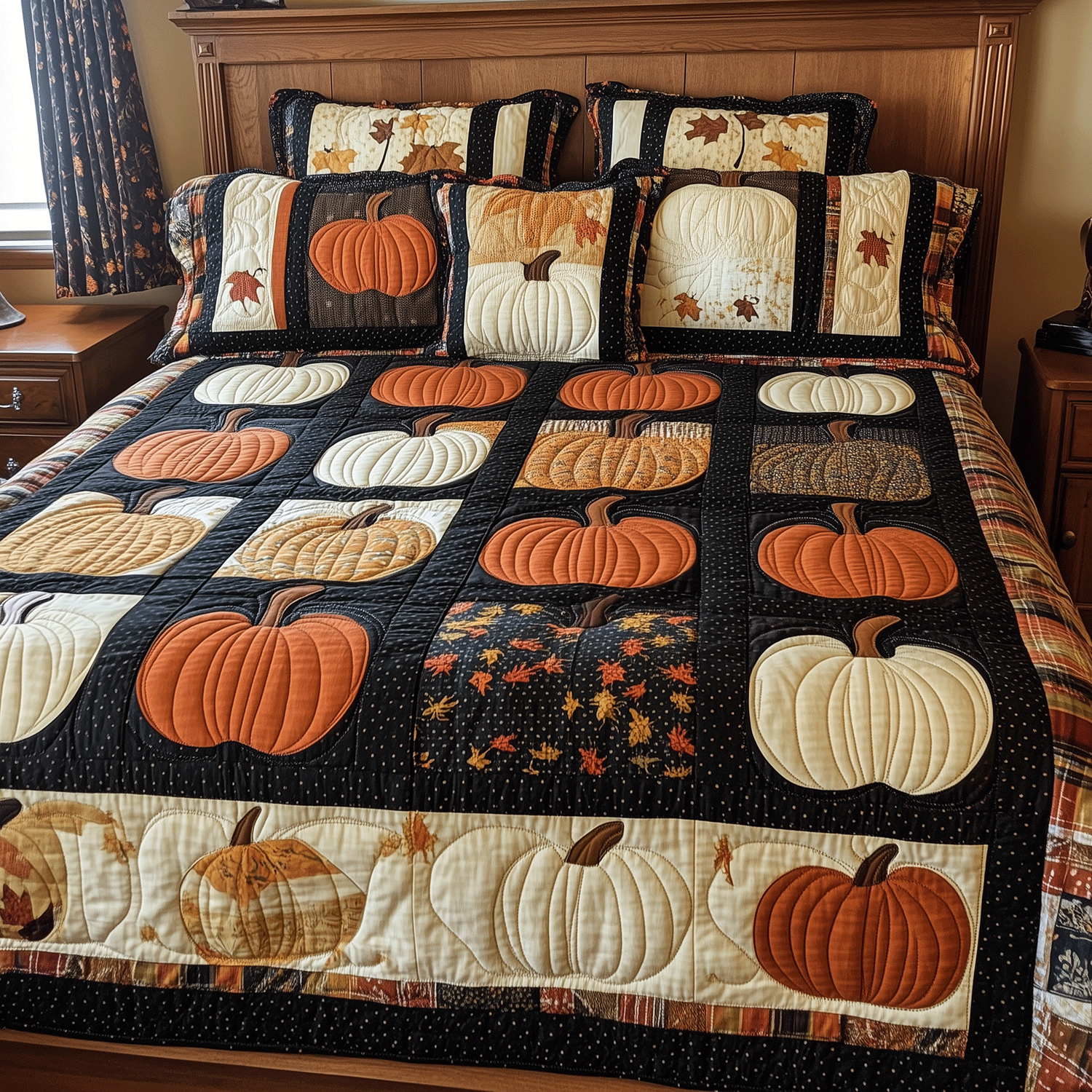 Pumpkin Row 3-Piece Quilted Bedding Set NCU0TH1966