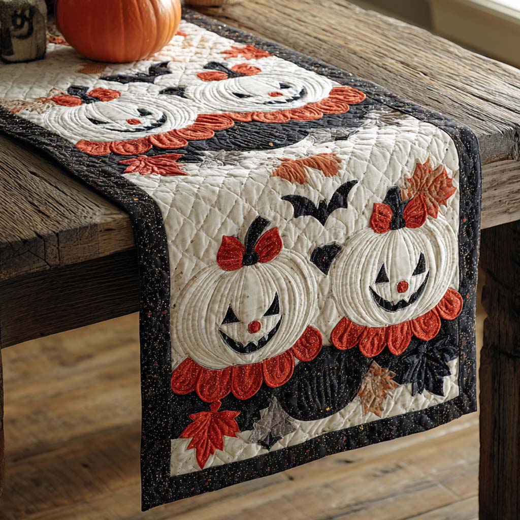 Pumpkin Twins Quilted Table Runner NCU0NXD286