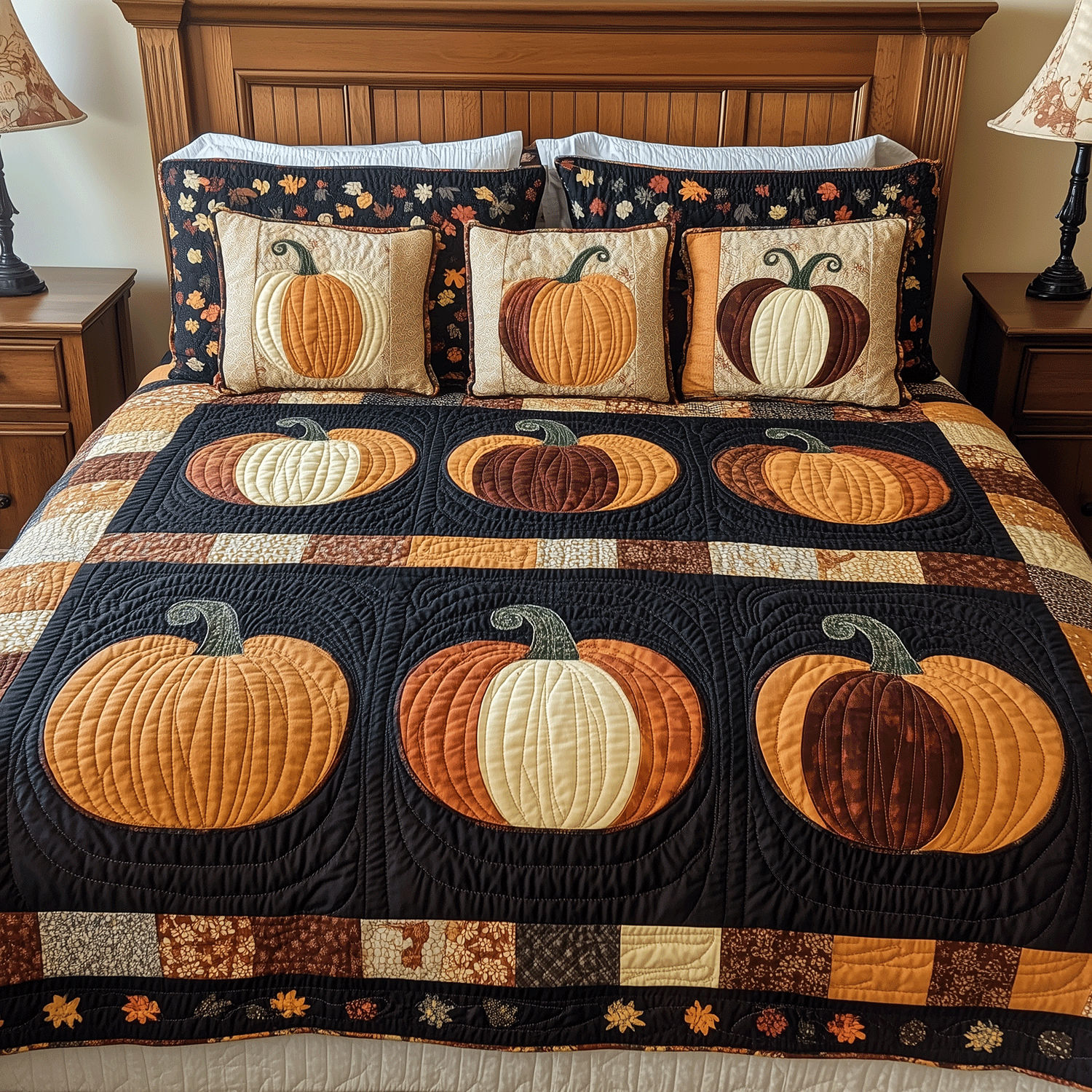 Pumpkin Magic 3-Piece Quilted Bedding Set NCU0TH1962