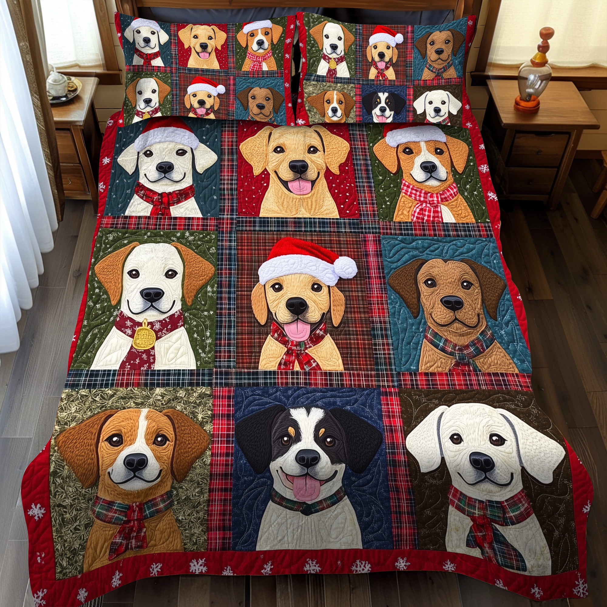 Puppy Christmas Cheer 3-Piece Quilted Bedding Set NCU0VL631