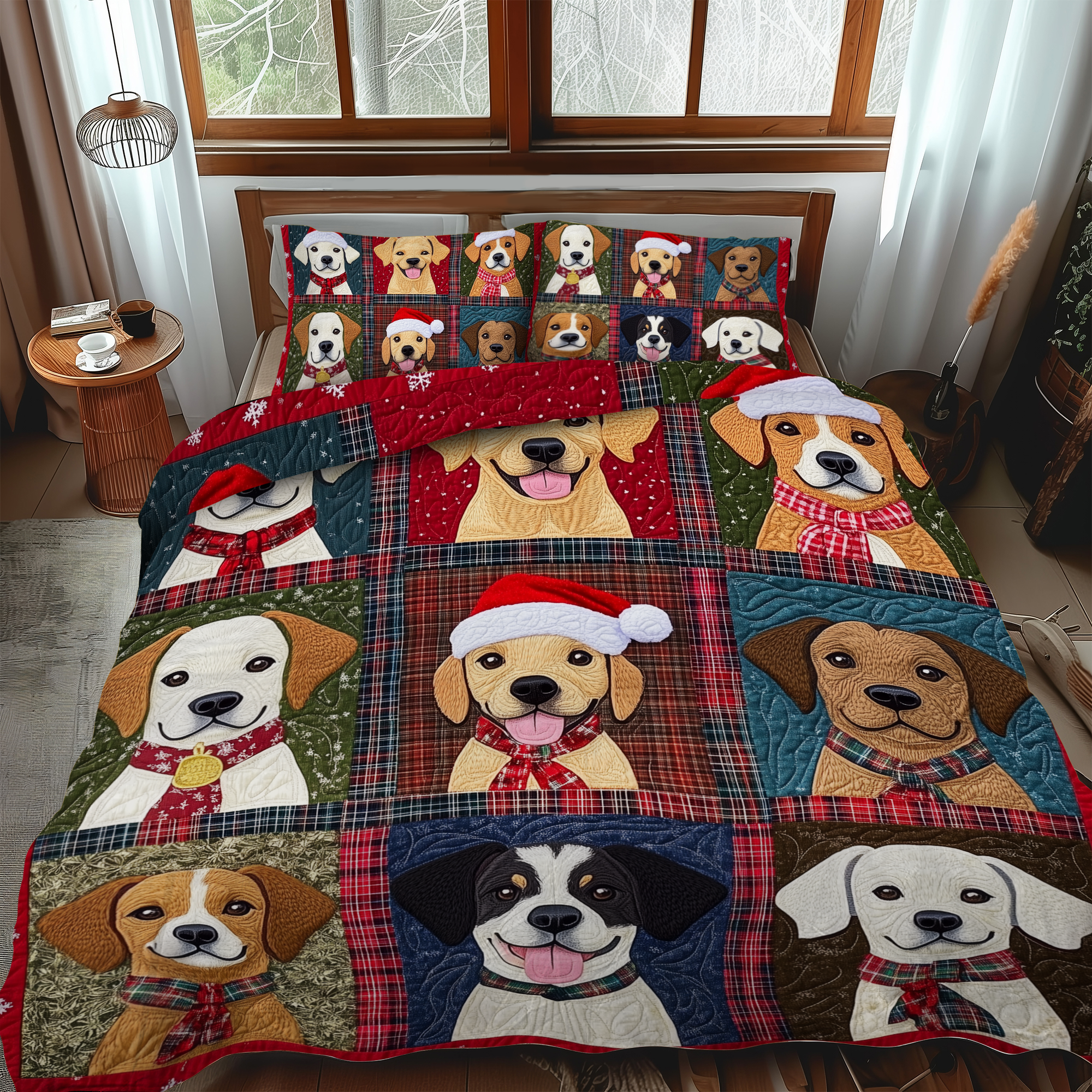 Puppy Christmas Cheer 3-Piece Quilted Bedding Set NCU0VL631