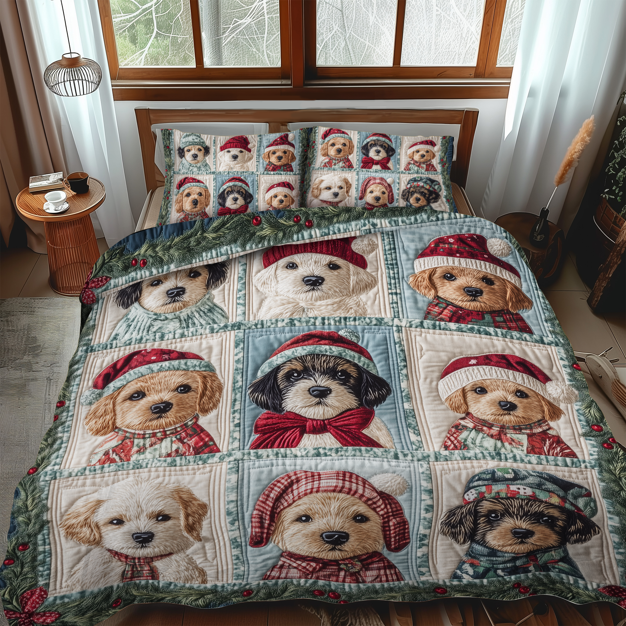Puppy Christmas Magic 3-Piece Quilted Bedding Set NCU0VL621