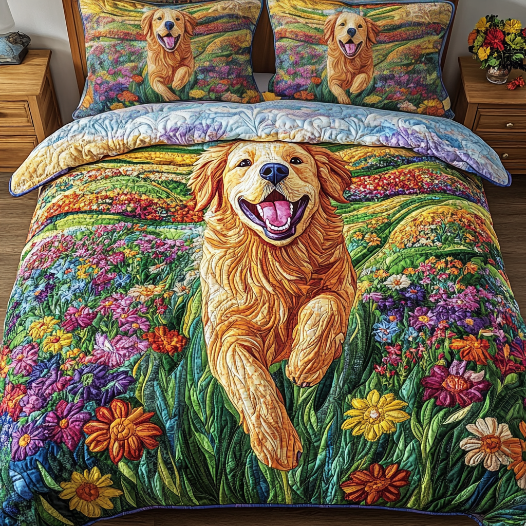Puppy Fields 3-Piece Quilted Bedding Set NCU0NVH832