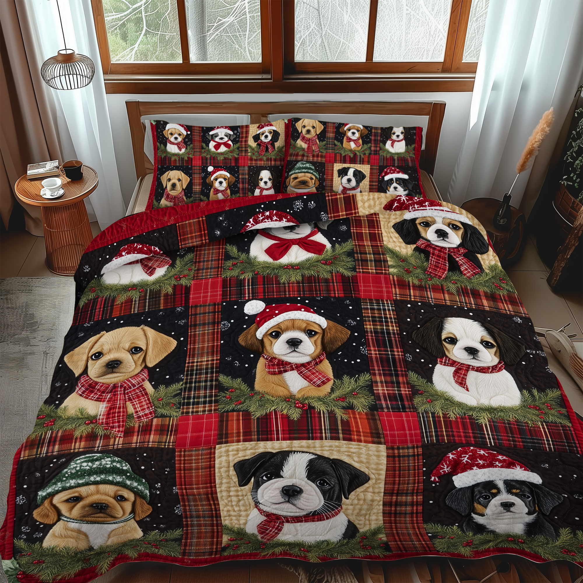 Puppy Holiday Delight 3-Piece Quilted Bedding Set NCU0VL626