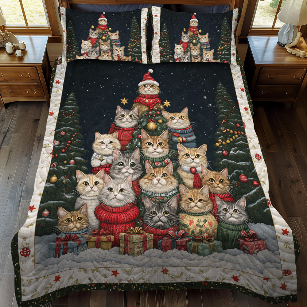 Purrfect Christmas Scene 3-Piece Quilted Bedding Set NCU0TL1751