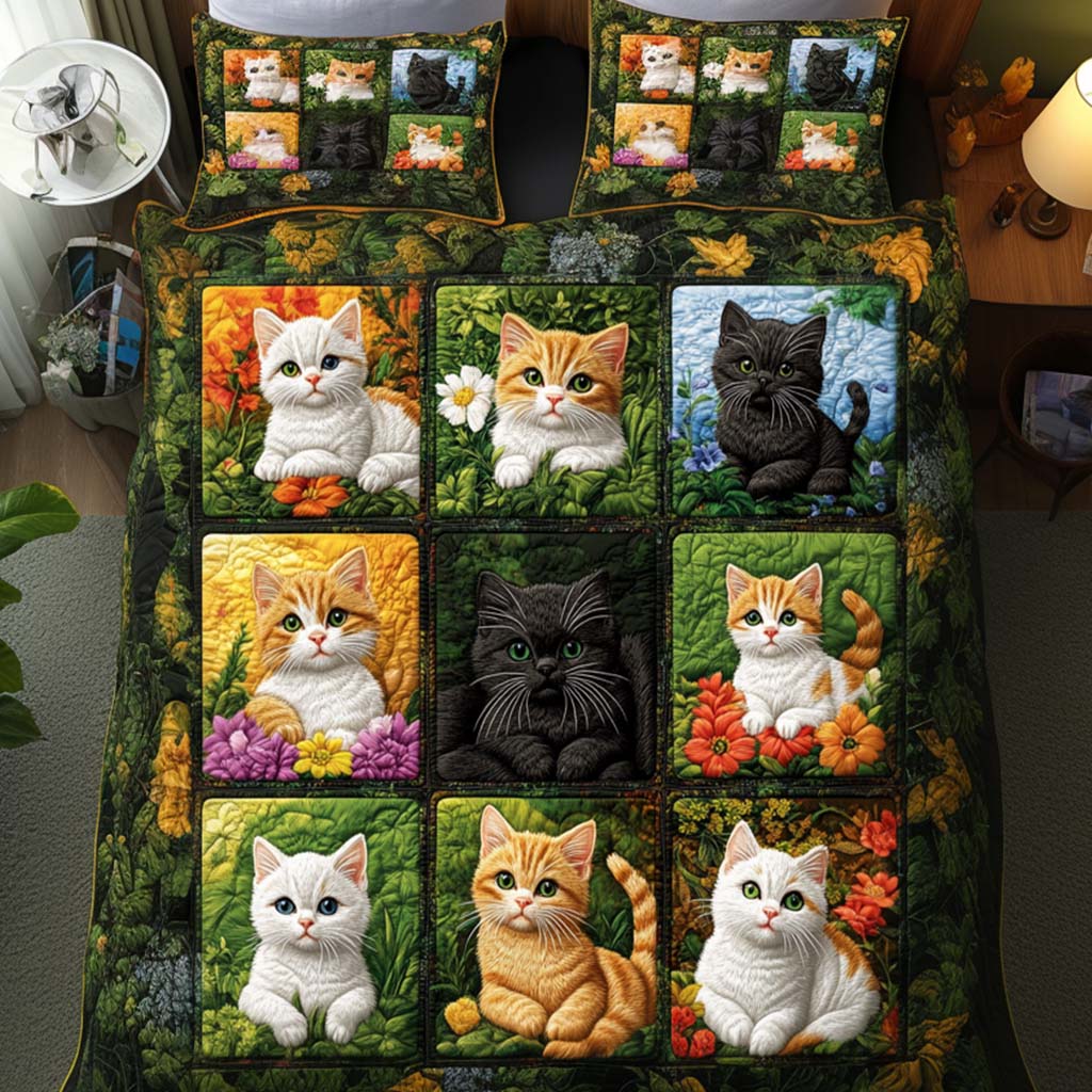 Purring Cat Bliss 3-Piece Quilted Bedding Set NCU0NNT920