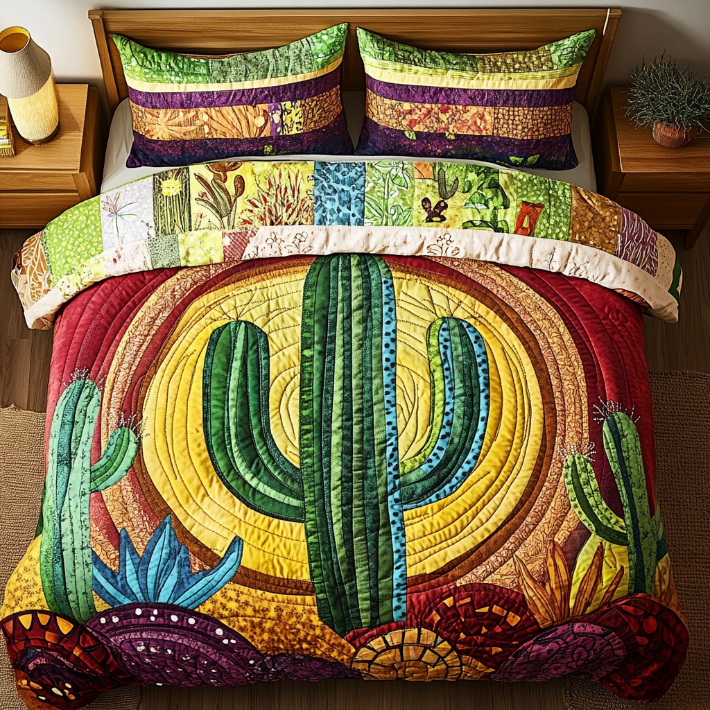 Radiant Cactus Glow 3-Piece Quilted Bedding Set NCU0PVL003