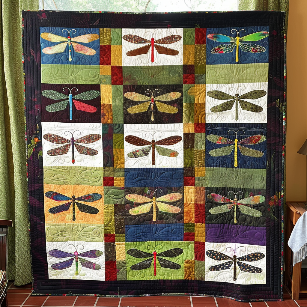 Radiant Dragonfly Patchwork Quilted Blanket NCU0PD364