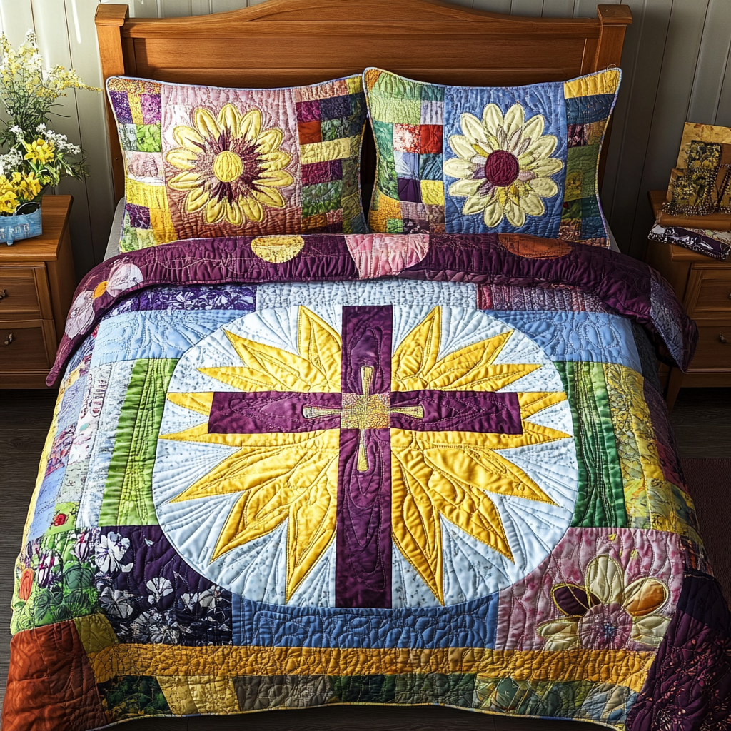 Radiant Cross 3-Piece Quilted Bedding Set NCU0TL1711
