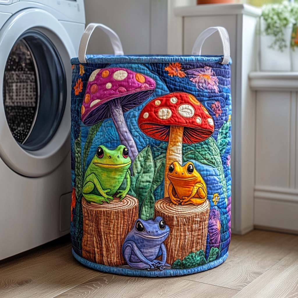 Rainbow Frog Village Quilted Laundry Basket NCU0NXD1064
