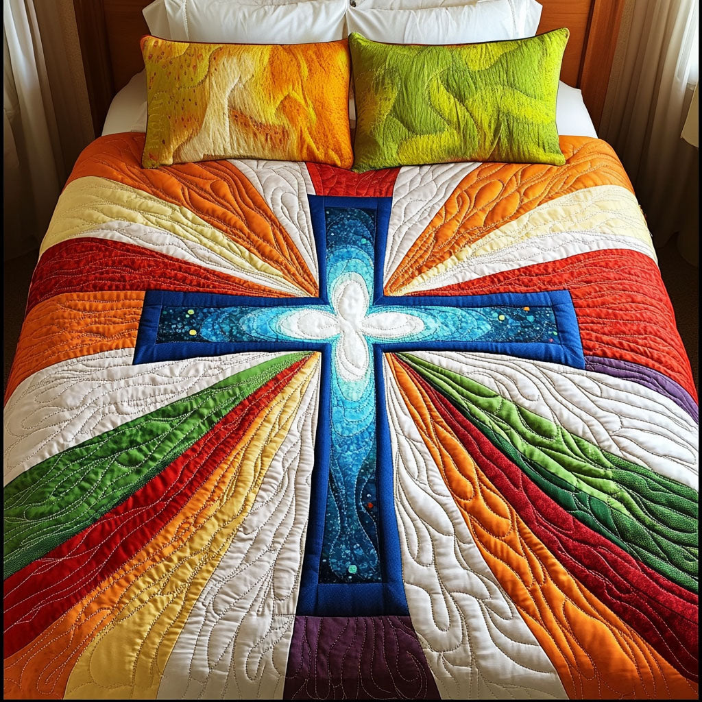 Rainbow Light Cross 3-Piece Quilted Bedding Set NCU0NNT249