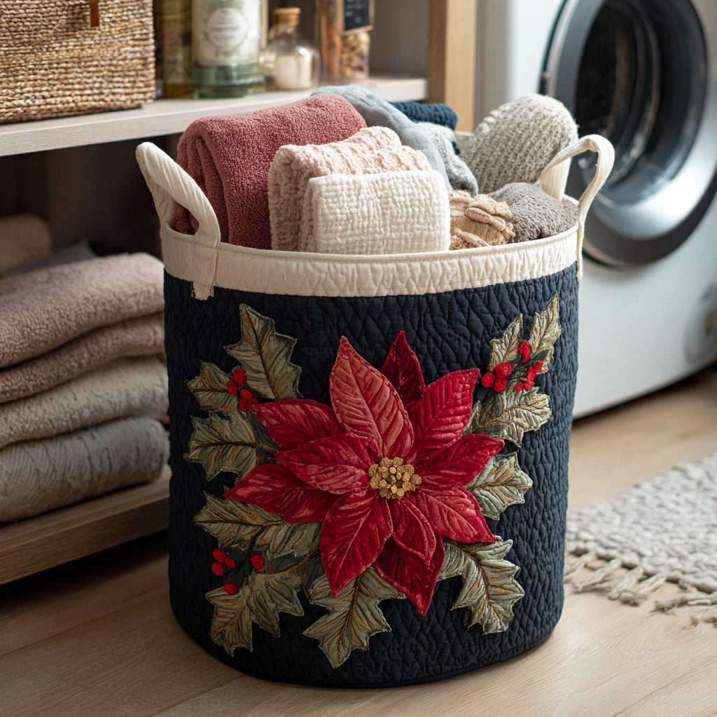 Red Poinsettia Quilted Laundry Basket NCU0HNH073