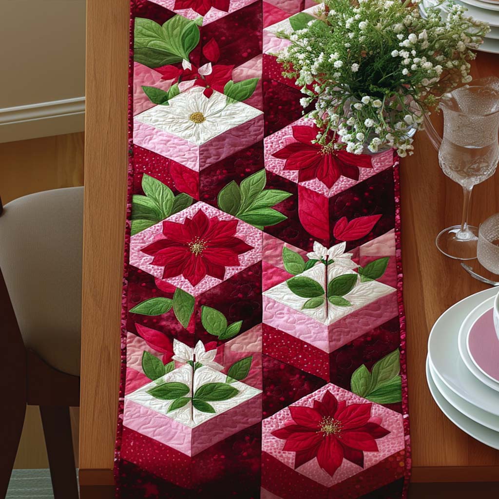 Red Poinsettia Magic Quilted Table Runner NCU0NNT1725