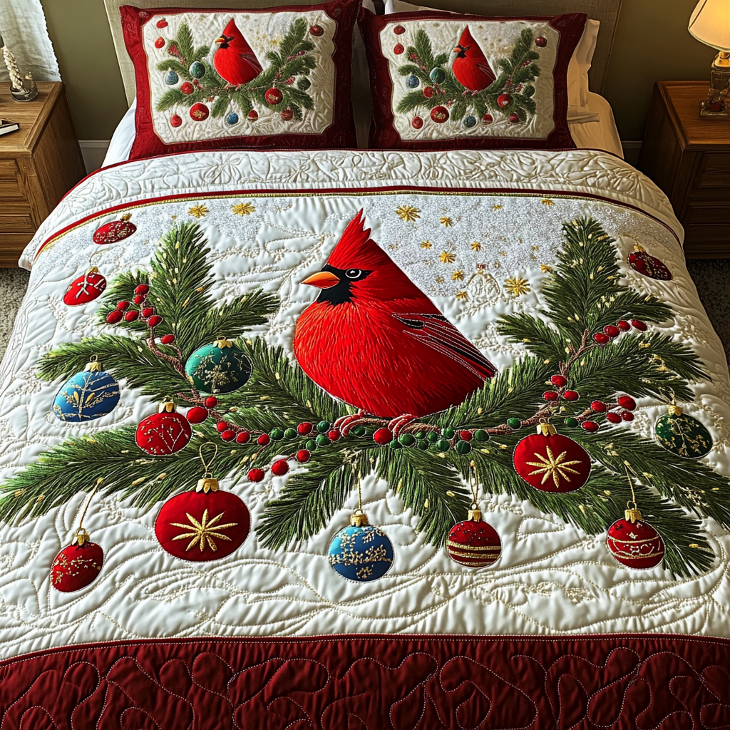 Red Splendor 3-Piece Quilted Bedding Set NCU0VH758