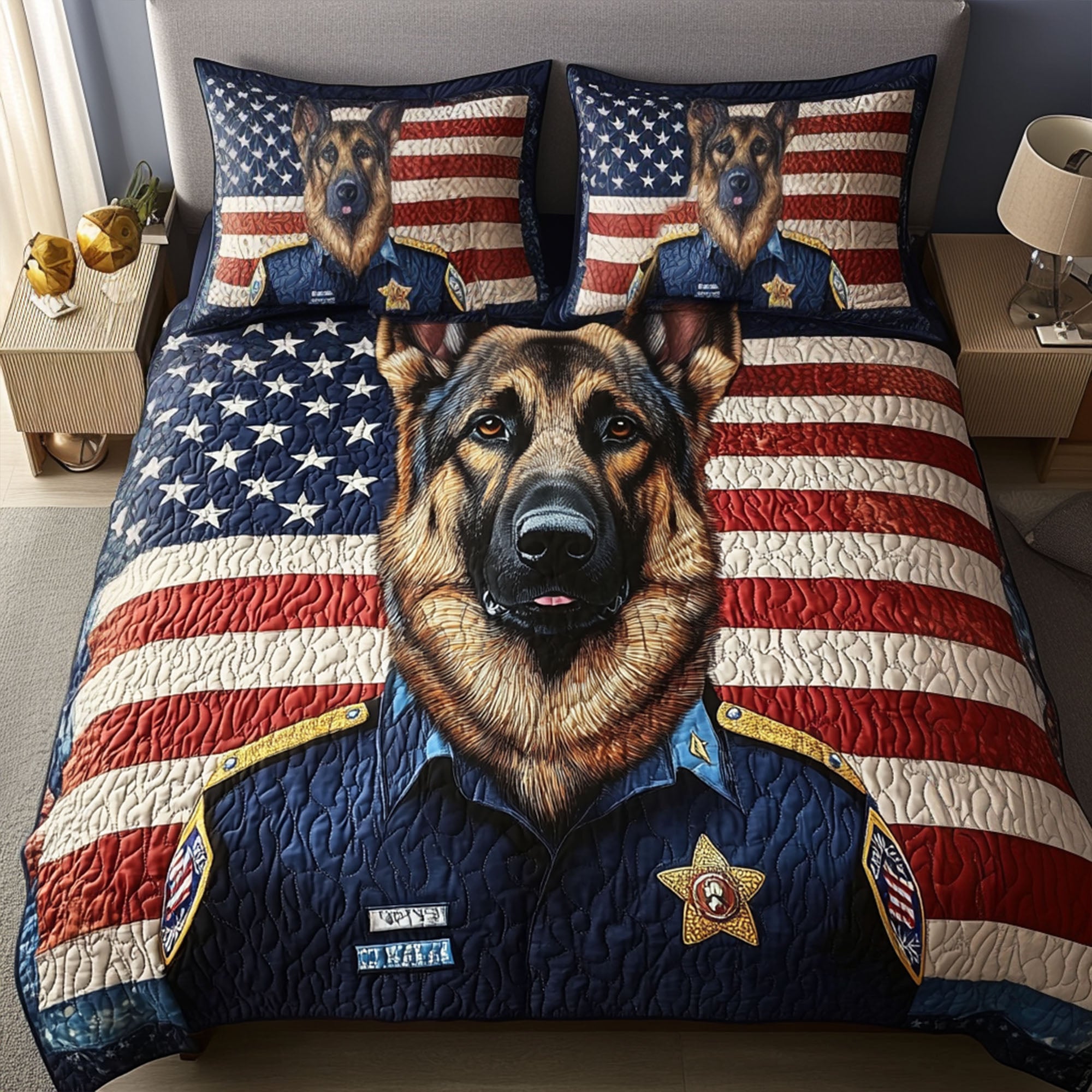 Red White Shepherd 3-Piece Quilted Bedding Set NCU0PTT509