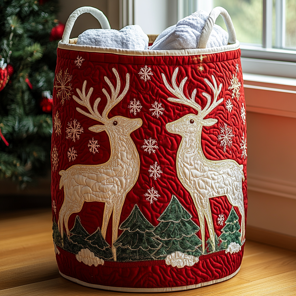 Reindeer Magic Quilted Laundry Basket NCU0DDK1258