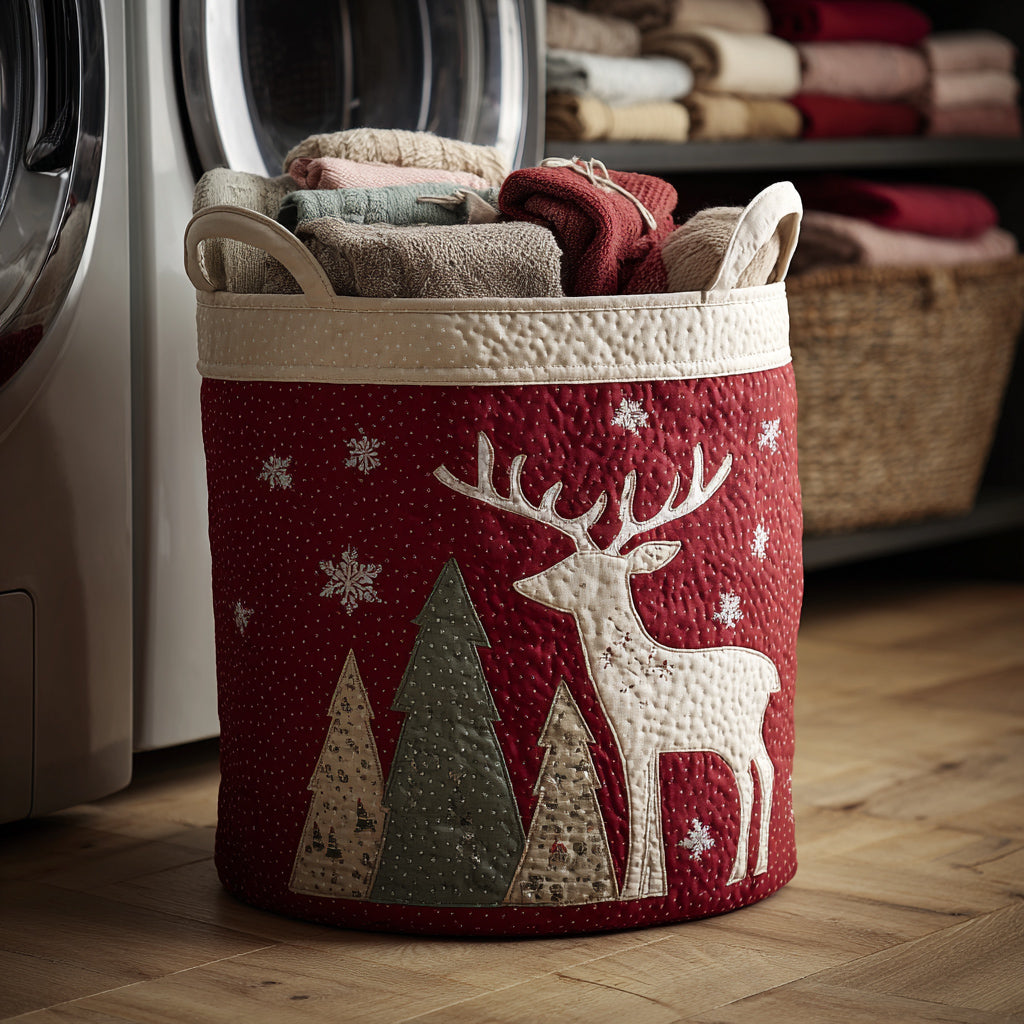 Reindeer Rhapsody Quilted Laundry Basket NCU0HNH085