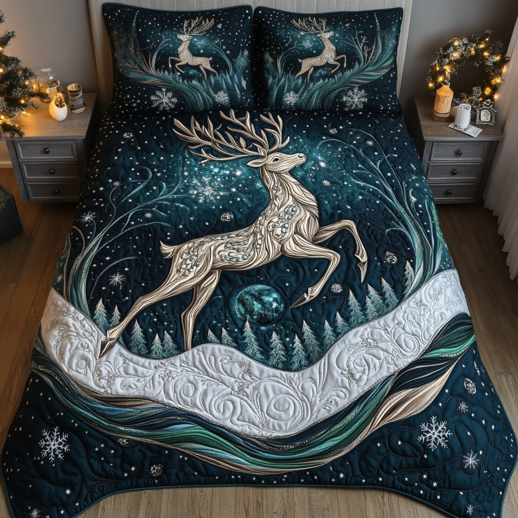 Reindeer Run 3-Piece Quilted Bedding Set NCU0TL1971