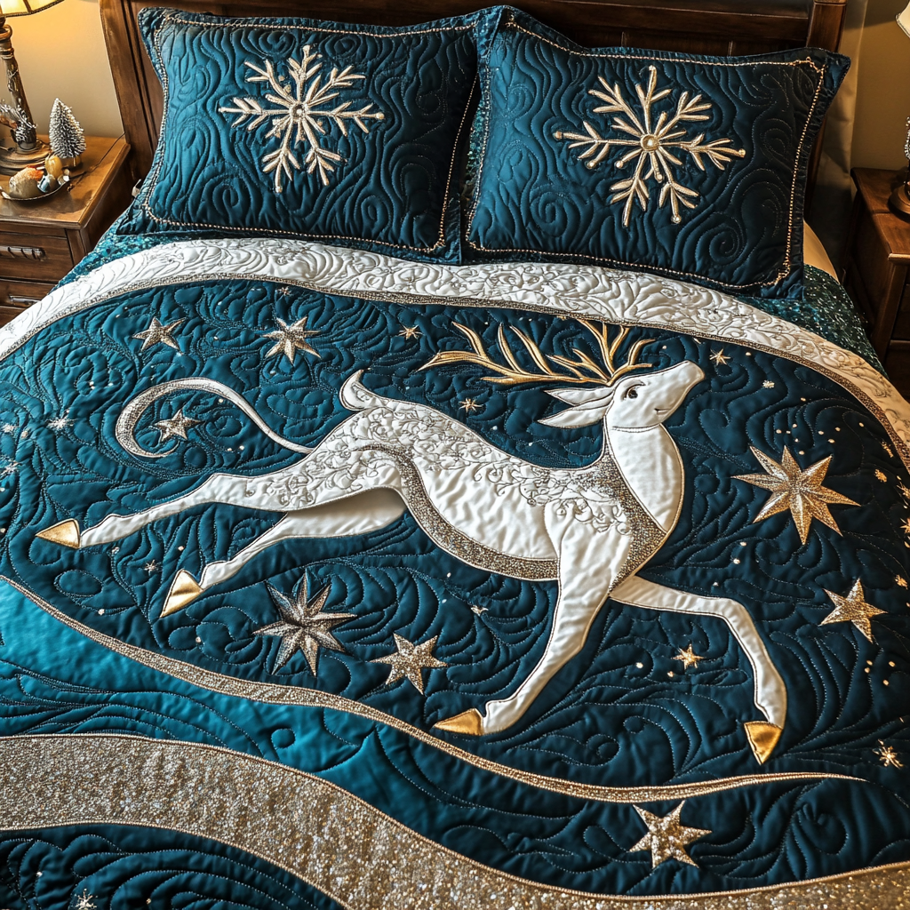 Reindeer Snowflake 3-Piece Quilted Bedding Set NCU0TL1963