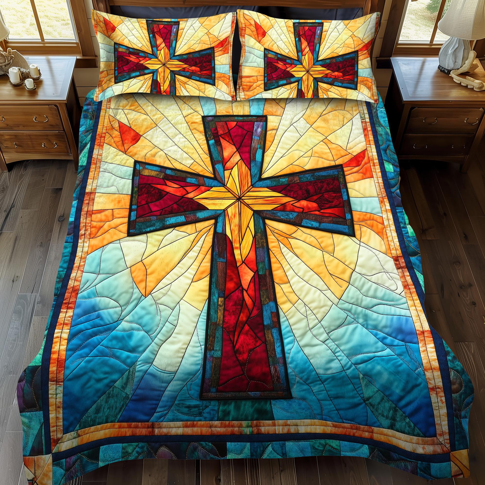Reverent Cross 3-Piece Quilted Bedding Set NCU0VL509