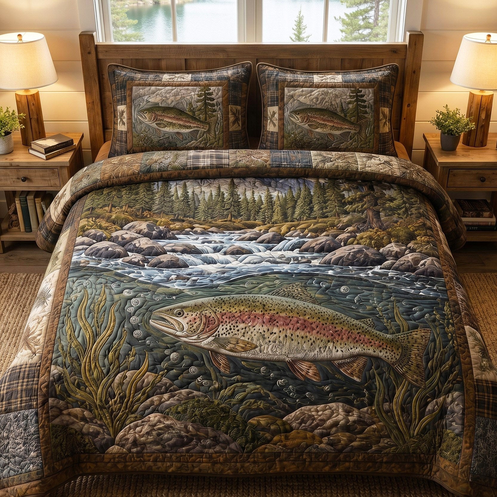 River Trout 3-Piece Quilted Bedding Set NCU0DV2152